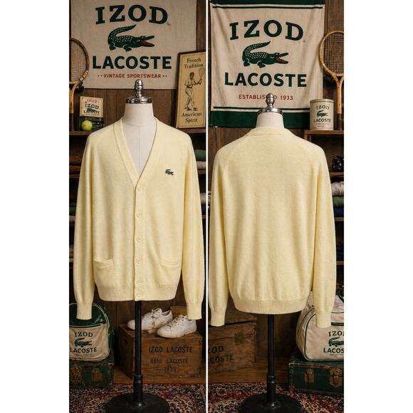 IZOD Lacoste Other - Vintage 70s IZOD Lacoste Cardigan Yellow Sweater Mens Large Alligator